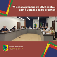 7ª Sessão plenária de 2022 contou com a votação de 06 projetos